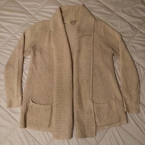 Cream Long Sleeve Waffle Knit Sweater Cardigan
